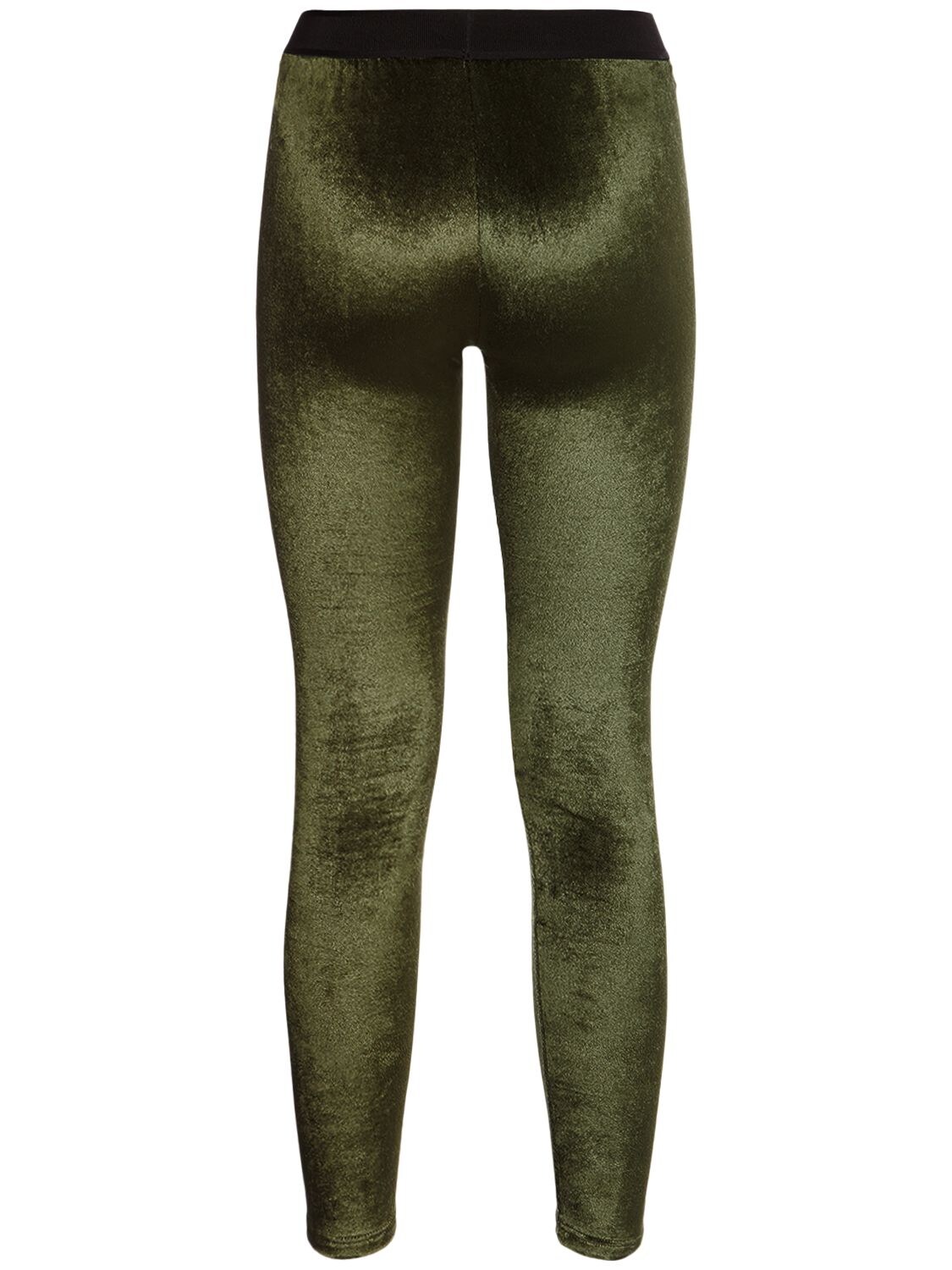 Shop Tom Ford Stretch Velvet Logo Leggings In Army Green