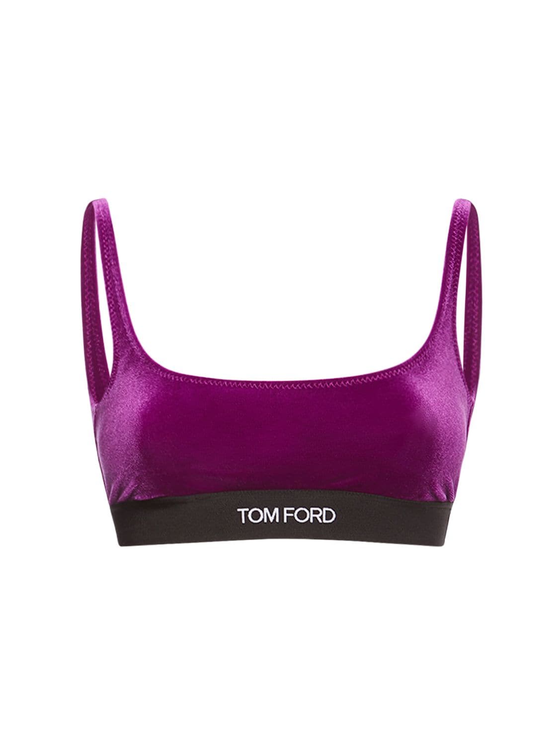 Tom Ford Stretch Velvet Logo Bra Top In Purple