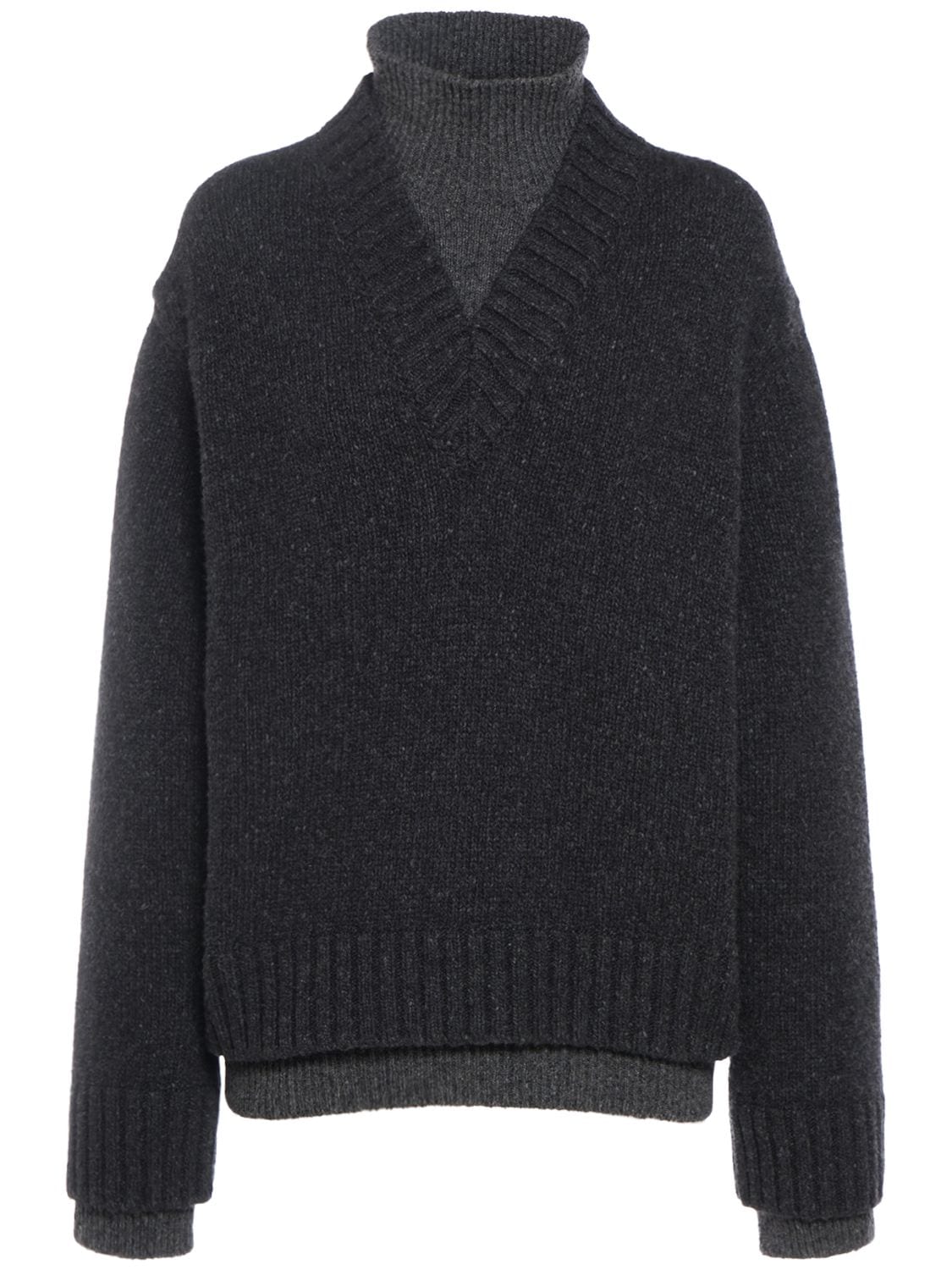 Bottega Veneta Double Layer Wool Blend Sweater In Grey