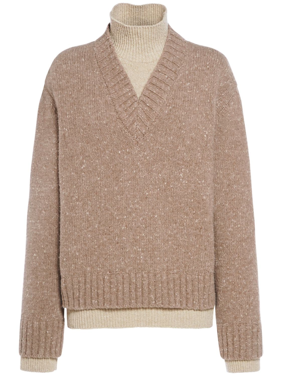 Bottega Veneta Double Layer Wool Blend Sweater In Neutral