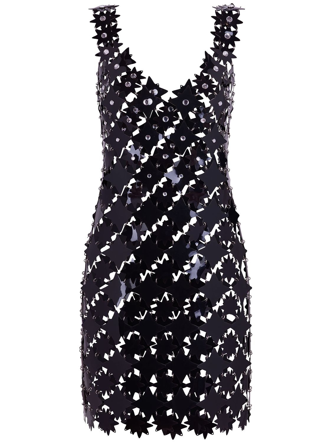 Paco Rabanne Star Embellished Mesh Mini Dress In Black