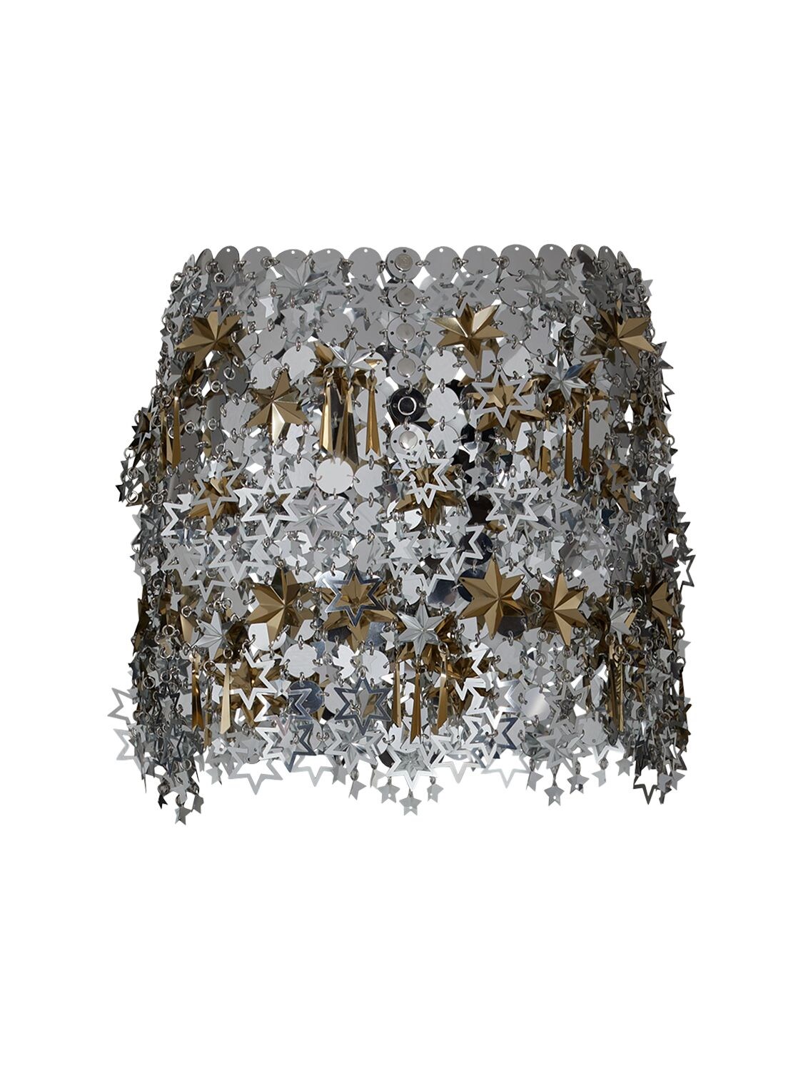 Shop Rabanne Round & Star Sequined Mesh Mini Skirt In Silver,gold