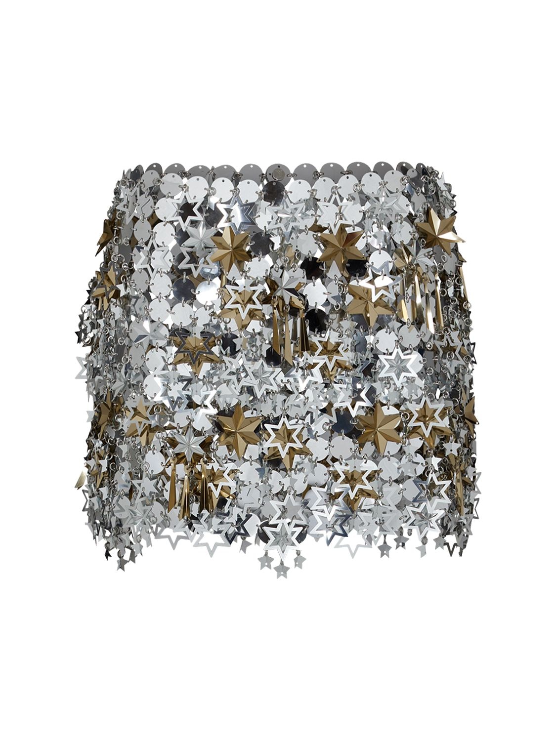 Shop Rabanne Round & Star Sequined Mesh Mini Skirt In Silver,gold