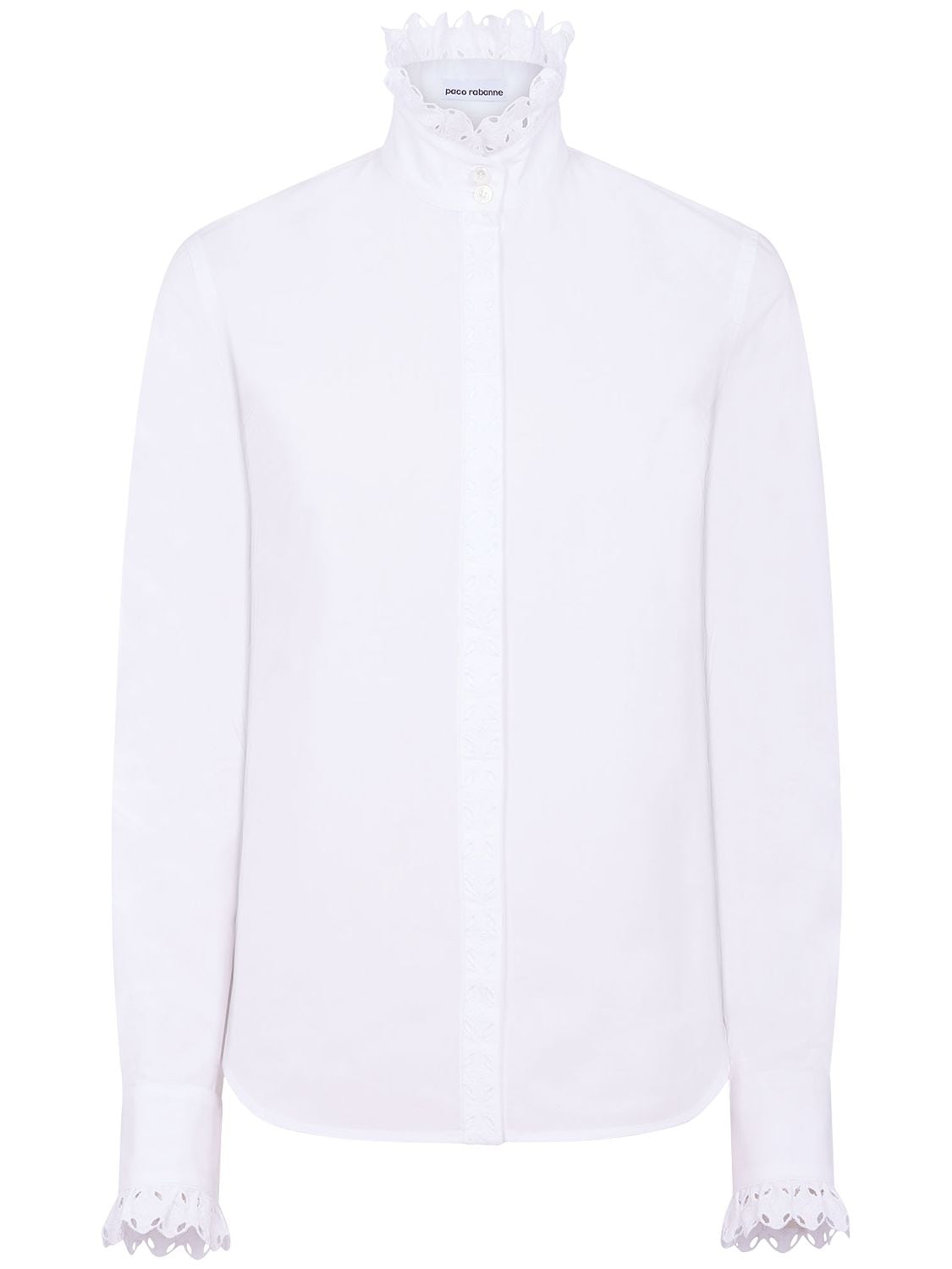 Paco Rabanne Cotton Poplin Shirt W/ Broderie Details In Optic White