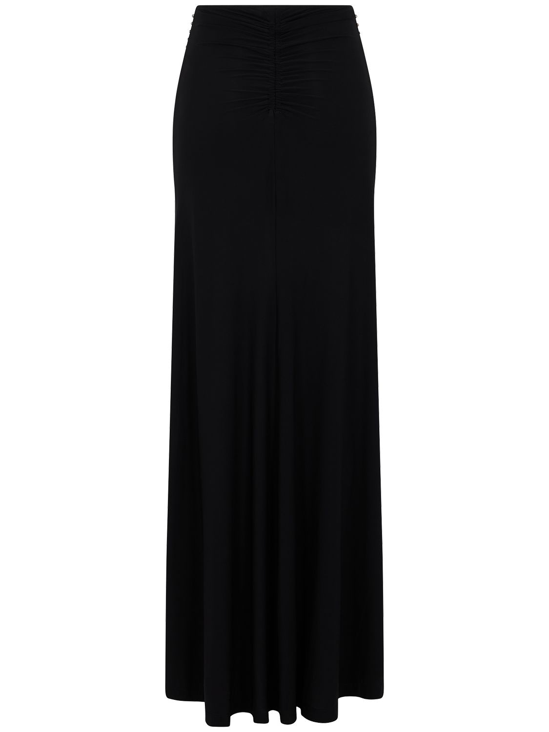 Shop Rabanne High Rise Jersey Midi Skirt W/ Crystals In Black