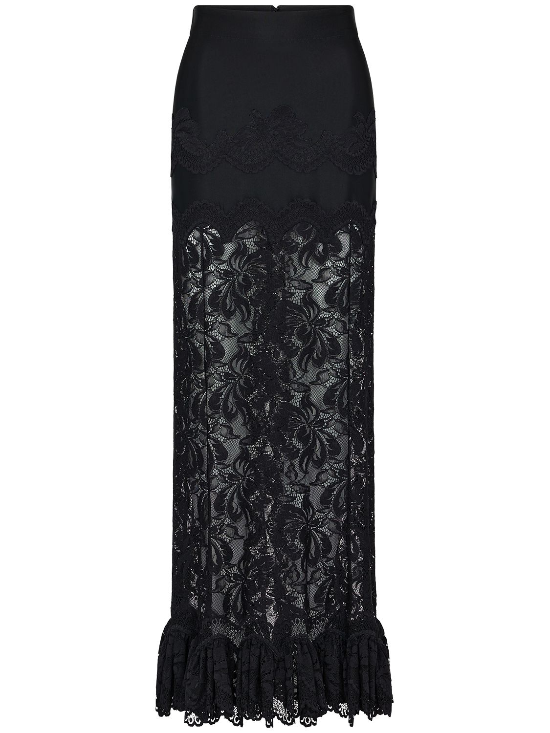 Rabanne Ruffled Lace Maxi Skirt In Black