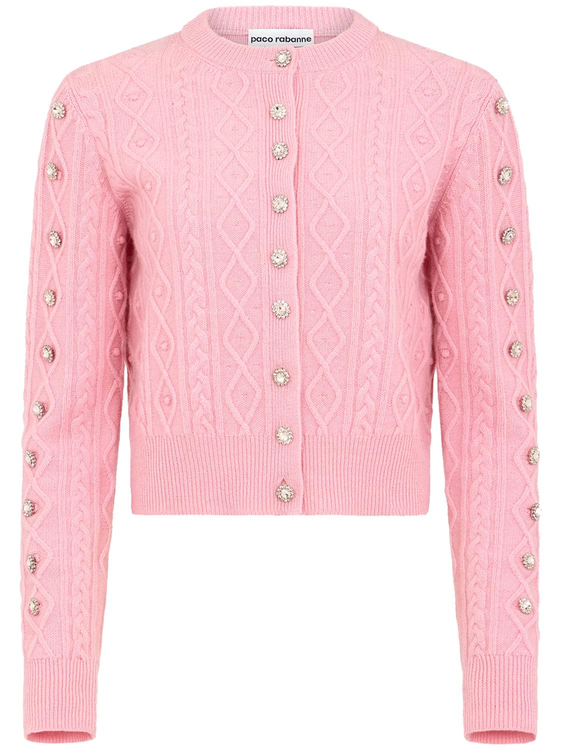 Paco Rabanne Wool & Cashmere Knit Cardigan W/crystals In Pink