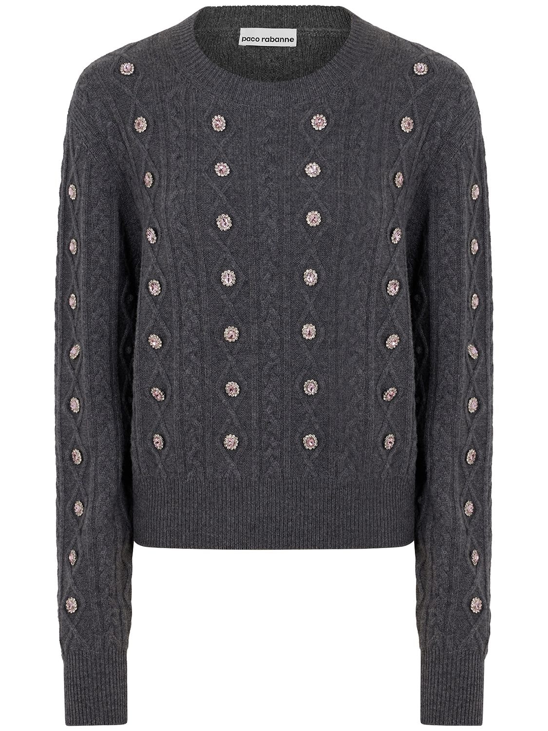 Shop Paco Rabanne Wool & Cashmere Knit Sweater W/crystals In Grey