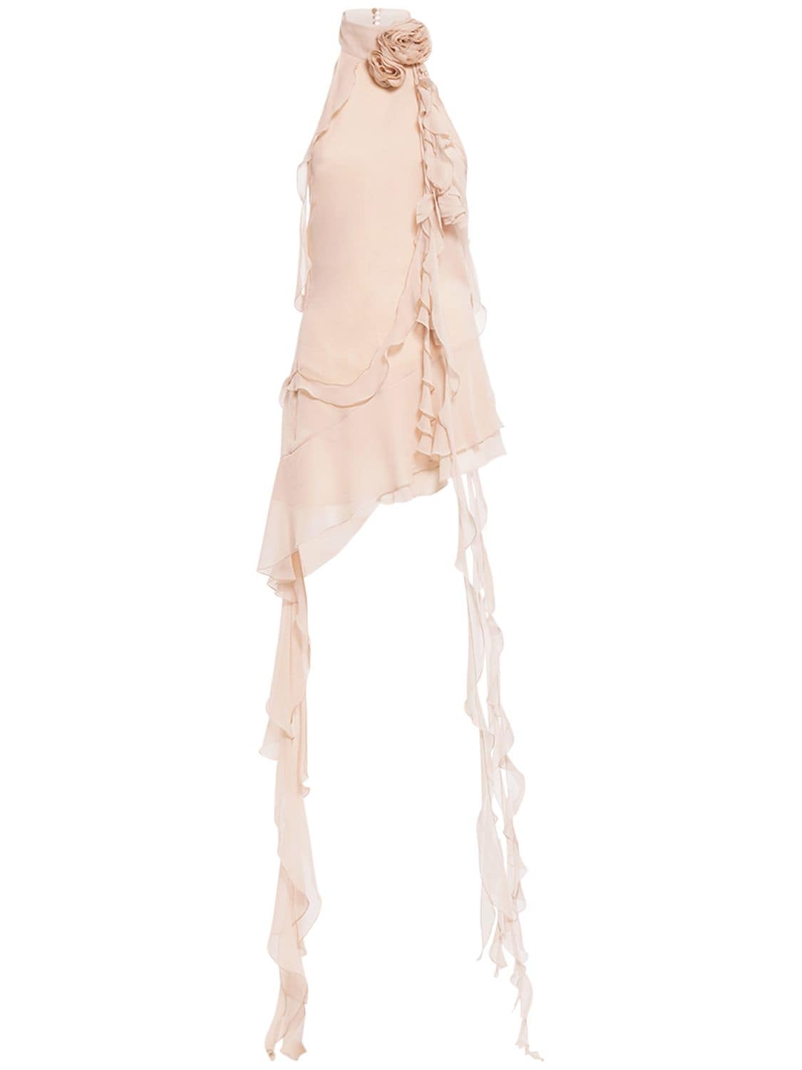 Blumarine Ruffled Silk Halter Mini Dress In Beige