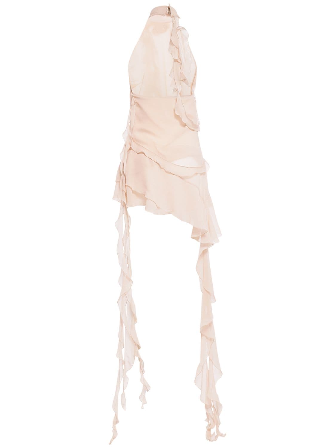 Shop Blumarine Ruffled Silk Halter Mini Dress In Beige