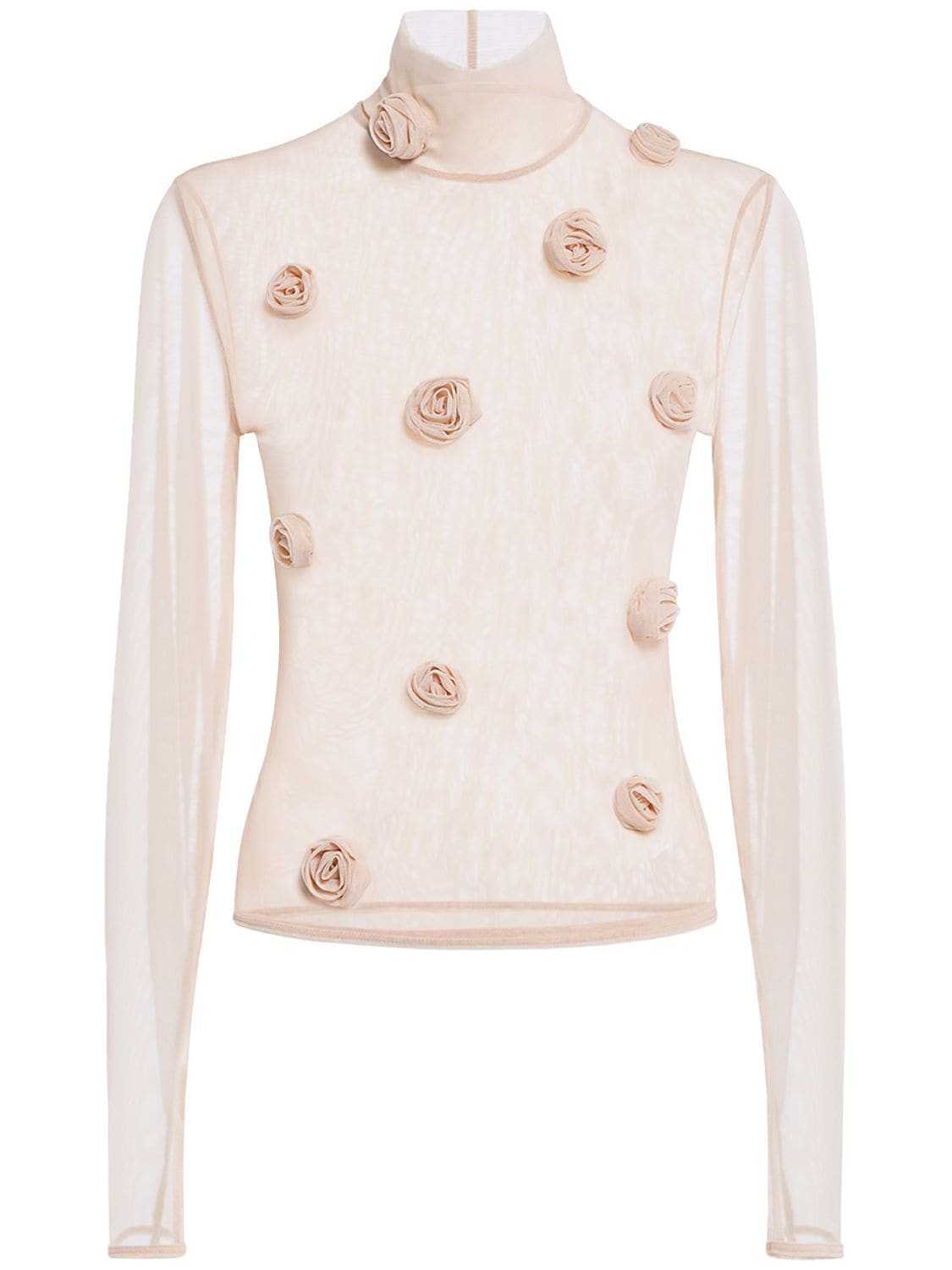 Tulle Long Sleeve Top W/ Roses – WOMEN > CLOTHING > TOPS