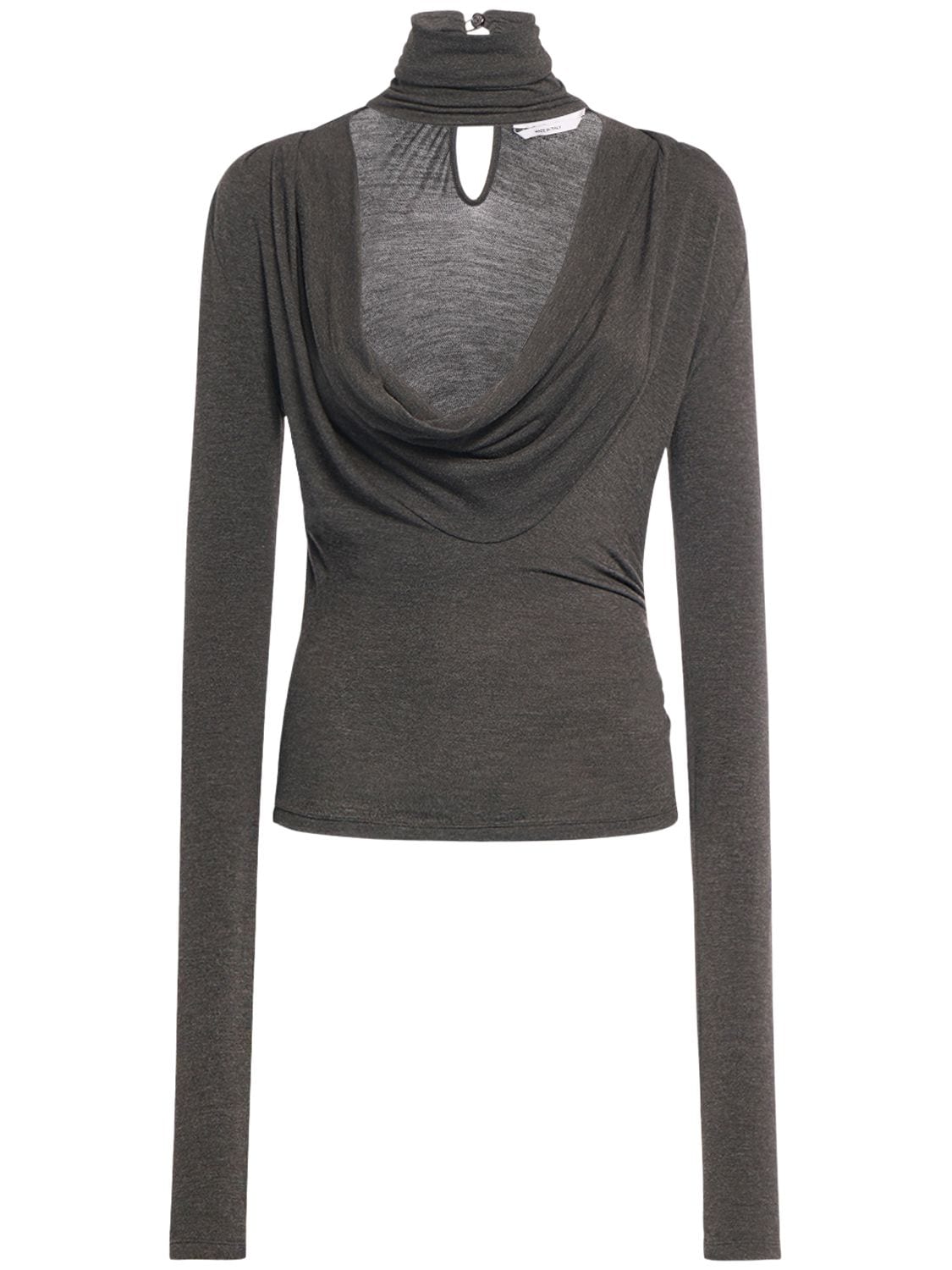 Image of Long Sleeve Jersey Draped T-neck Top