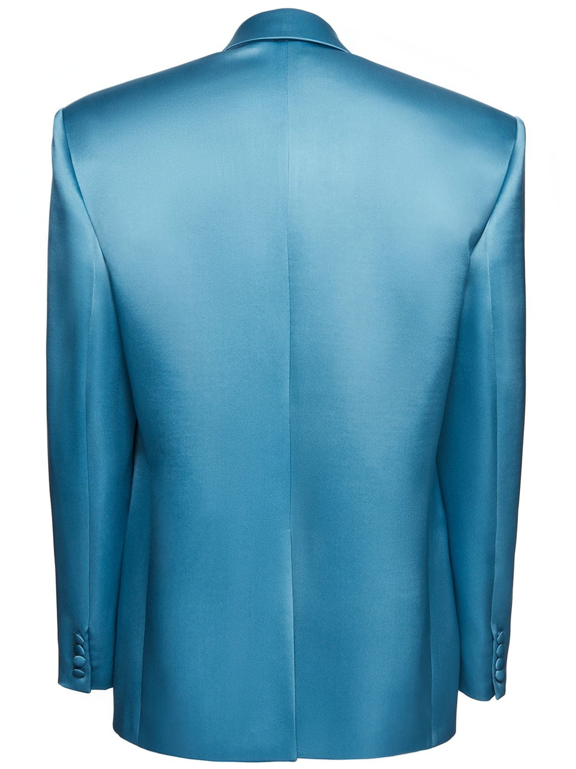 Shop Magda Butrym Silk Satin Oversized Blazer Jacket In Blue