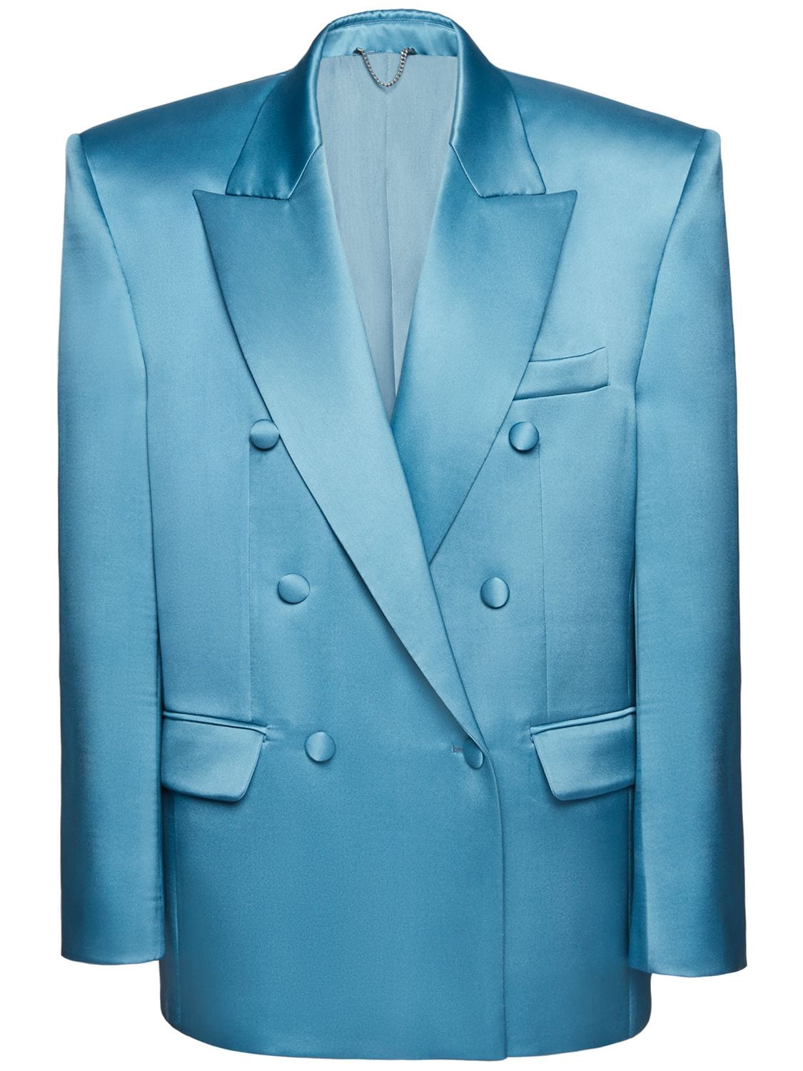 Magda Butrym Silk Satin Oversized Blazer Jacket In Blue