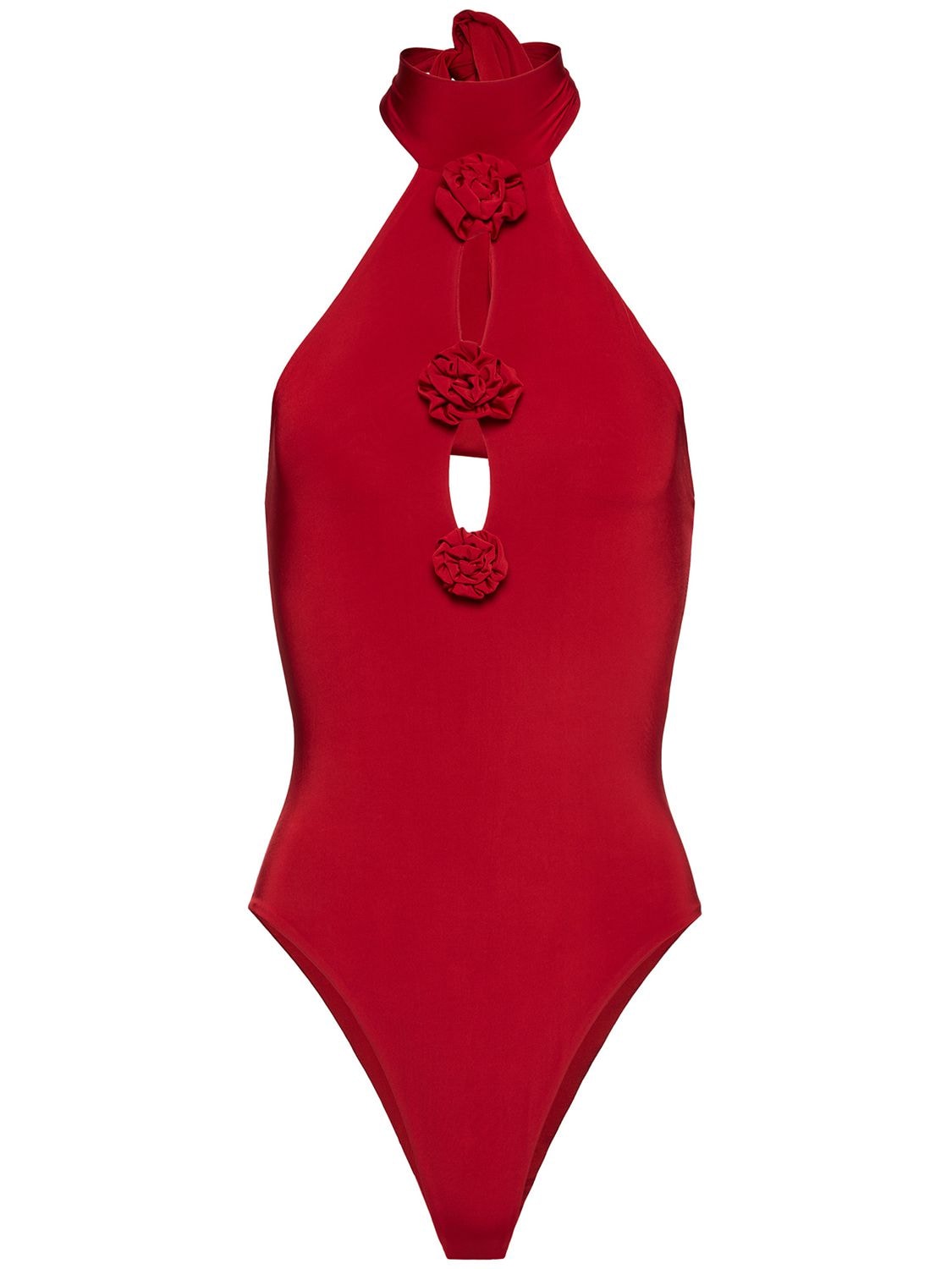 Shop Magda Butrym 3d Rose Jersey Bodysuit In Red