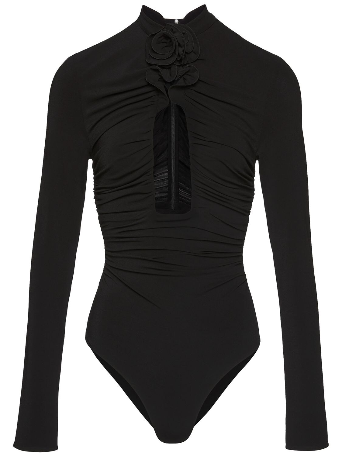 Shop Magda Butrym 3d Roses Cutout Jersey Bodysuit In Black