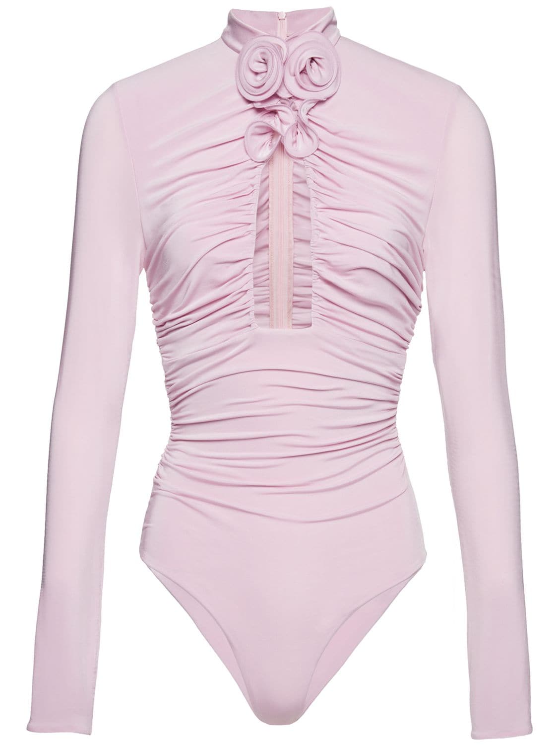 Magda Butrym 3d Roses Cutout Viscose Jersey Bodysuit In Pink