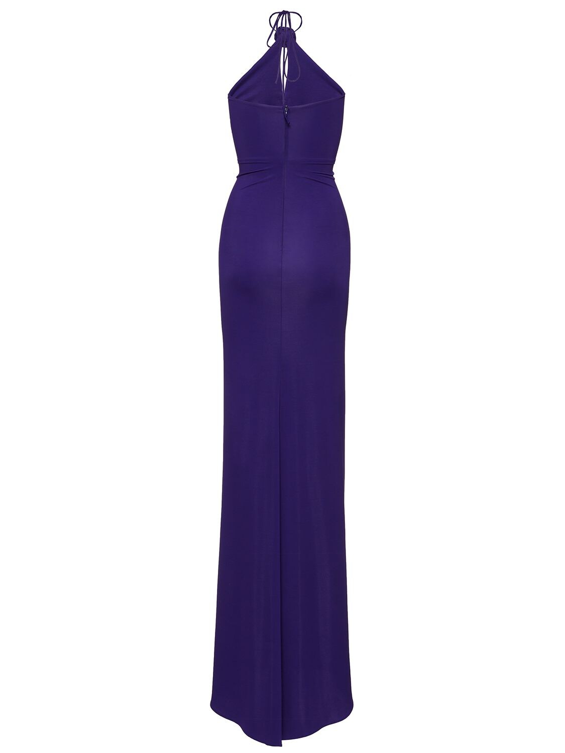 Shop Magda Butrym Long Jersey Halter Dress W/roses In Violet