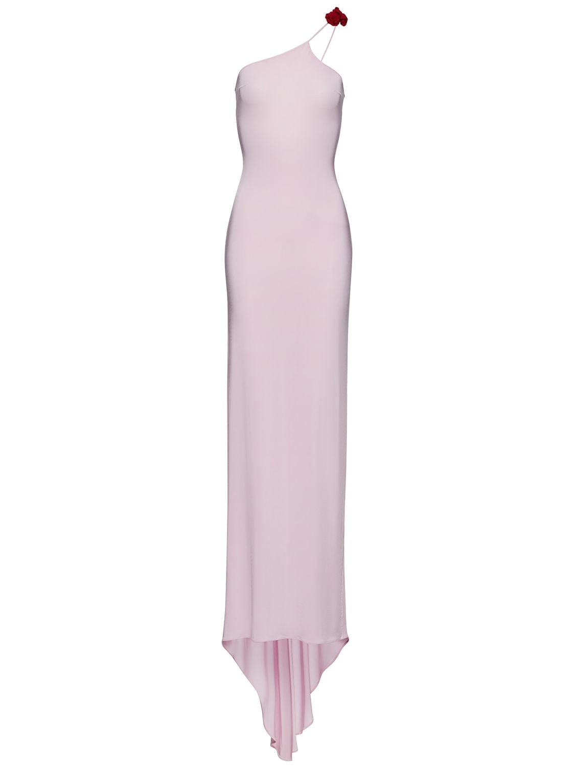 Magda Butrym Asymmetric Jersey Long Dress W/ Roses In Pink