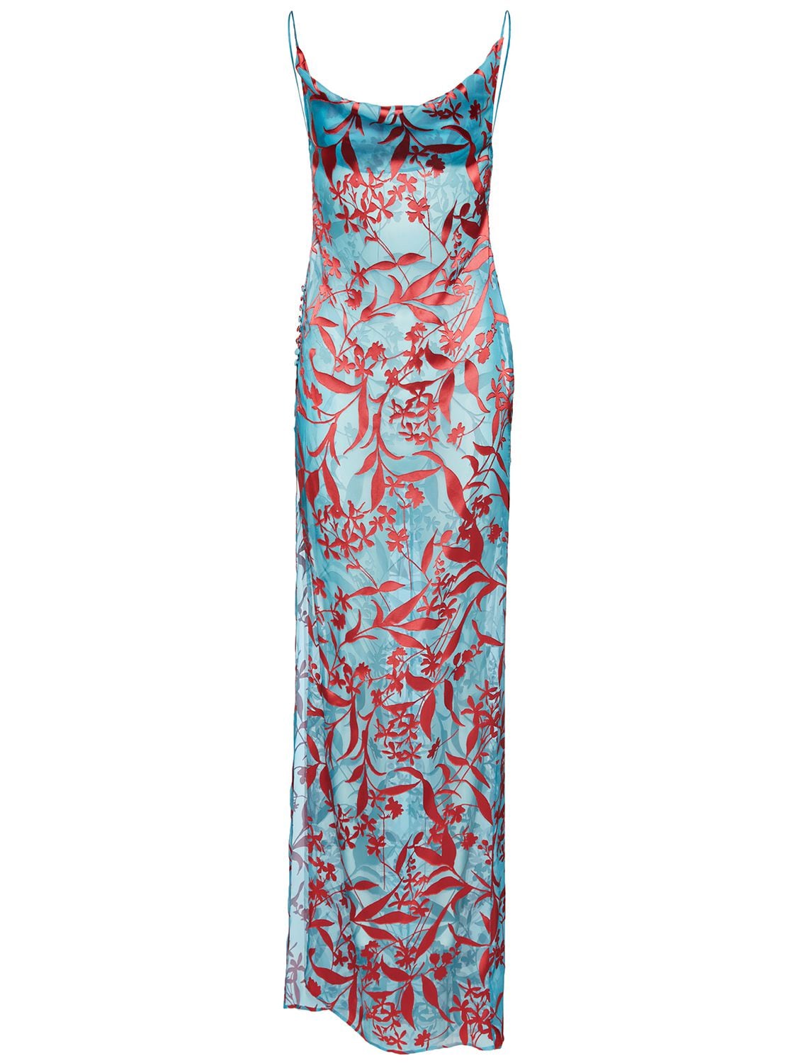 Image of Printed Chiffon Plunge Neck Long Dress