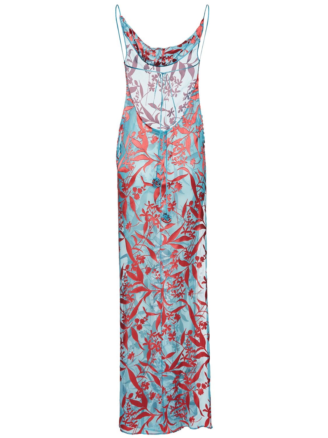 Shop Magda Butrym Printed Chiffon Plunge Neck Long Dress In Blue,red