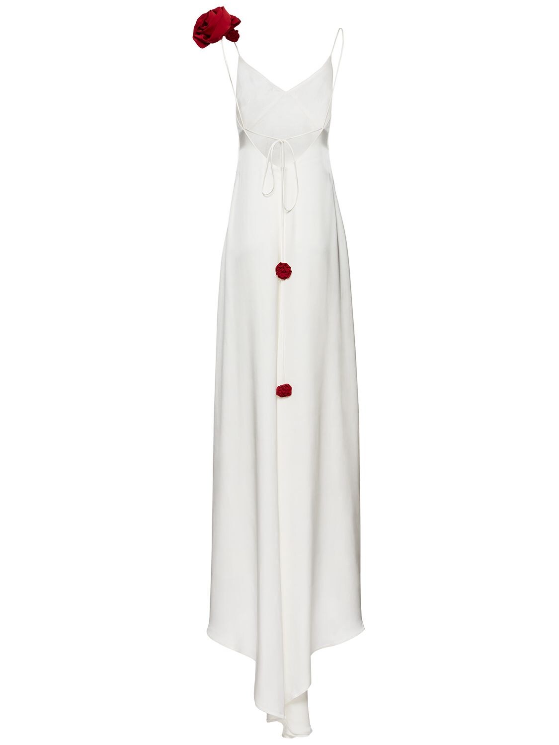 Shop Magda Butrym Satin Silk Long Dress W/ 3d Rose Detail In Cream