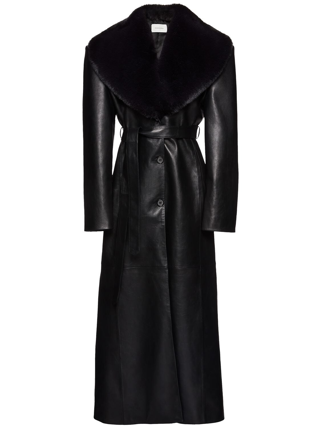 Leather Long Coat W/shearling Collar – WOMEN > CLOTHING > COATS