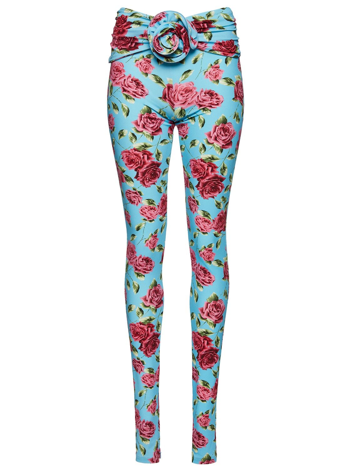 Shop Magda Butrym Jersey Printed Leggings W/rose In Blue,red