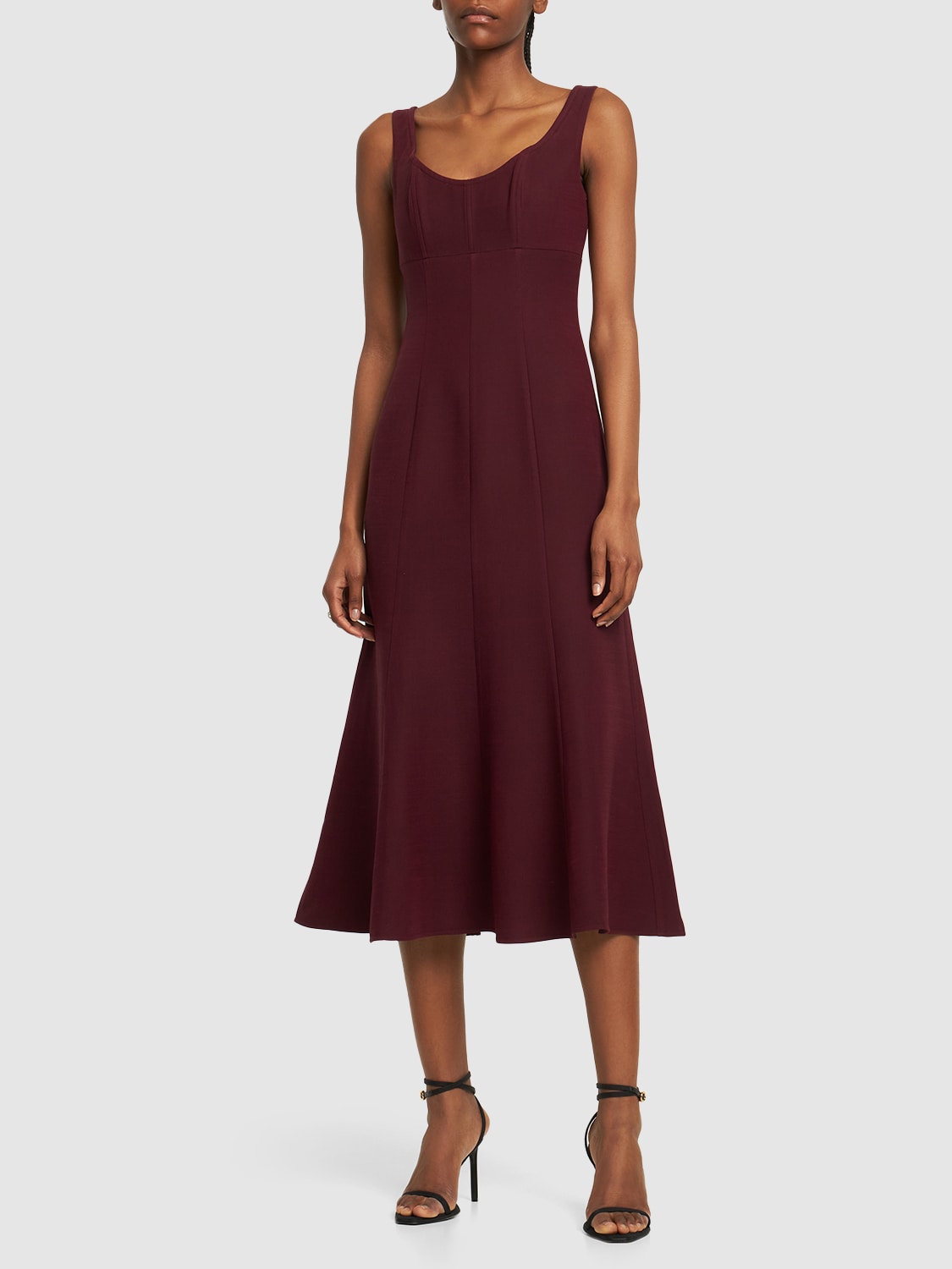 Shop Roland Mouret Off-the-shoulder Silk & Wool Midi Dress In Brown