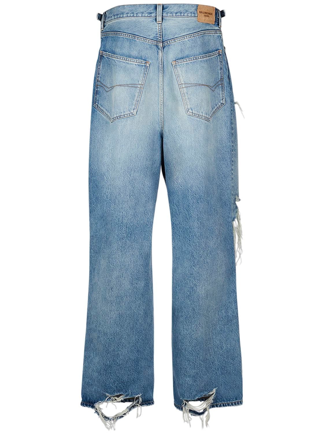Shop Balenciaga Destroyed Super Large Cotton Baggy Jeans In Blue