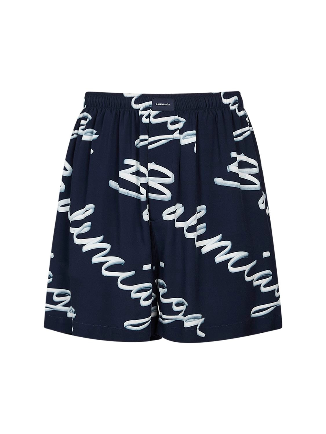 Shop Balenciaga All-over Logo Pyjamas Viscose Shorts In Navy,white