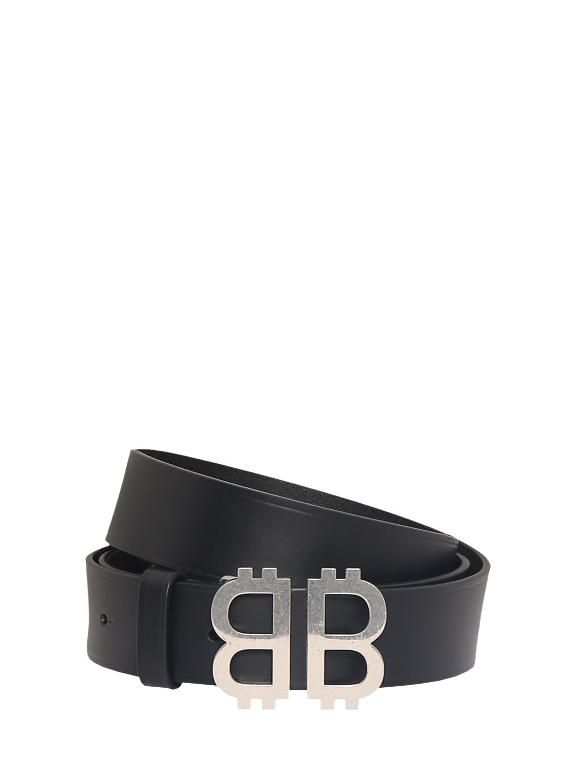 Shop Balenciaga 3.5cm Crypto Bb Leather Belt In Black