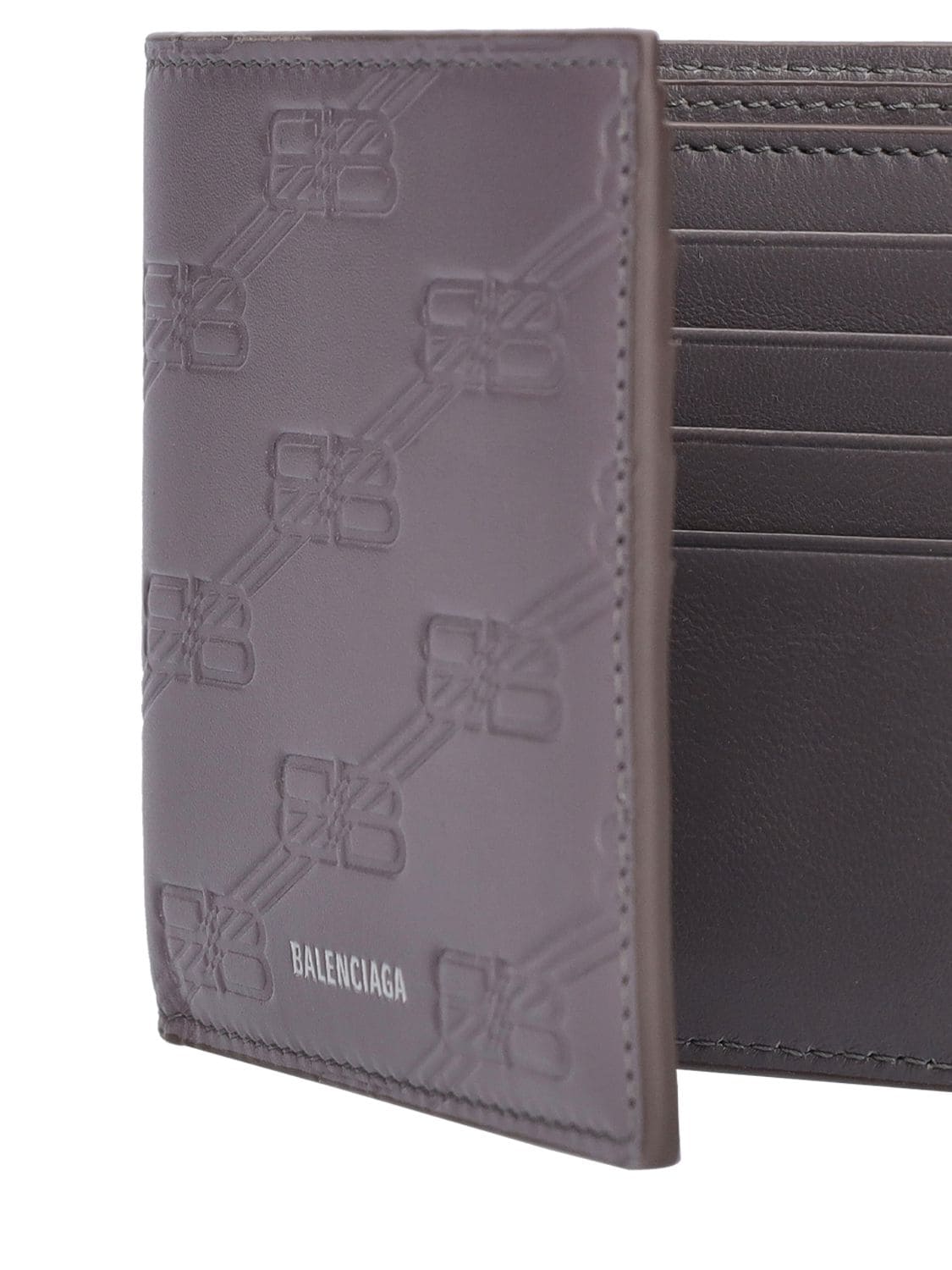 Shop Balenciaga Bb Monogram Leather Billfold Wallet In Dark Grey