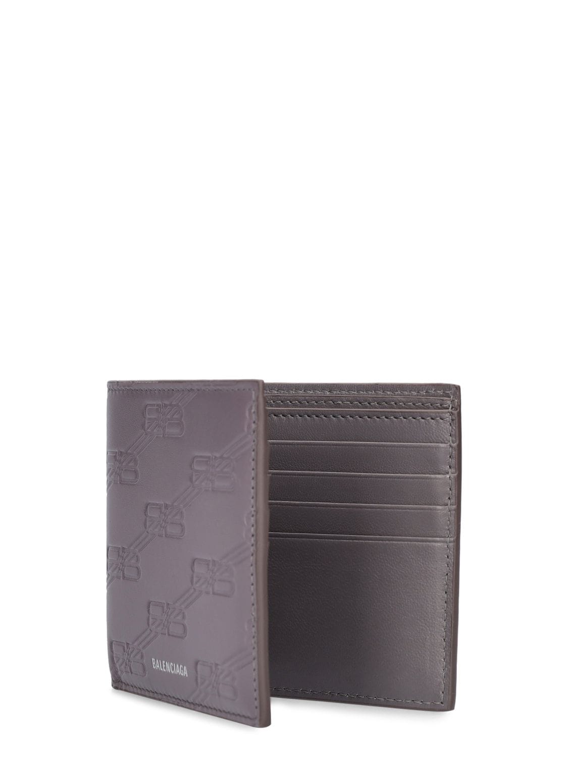 Shop Balenciaga Bb Monogram Leather Billfold Wallet In Dark Grey