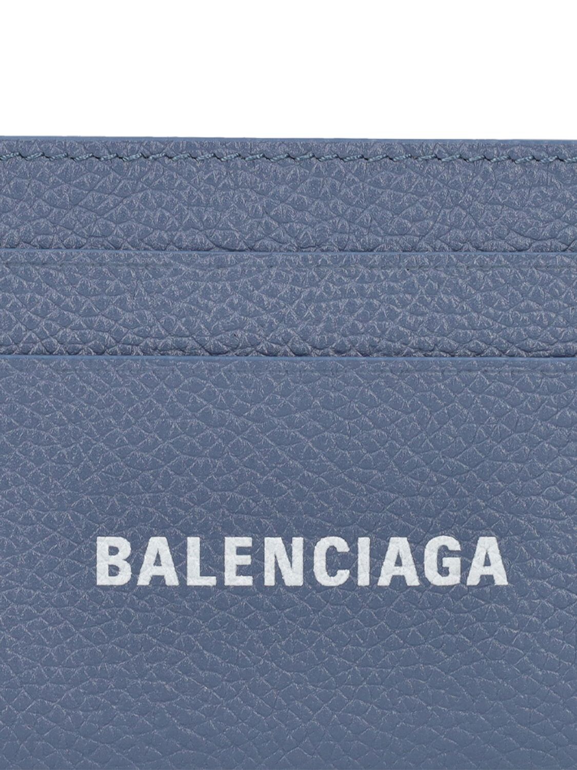 Shop Balenciaga Leather Card Holder In 블루,그레이