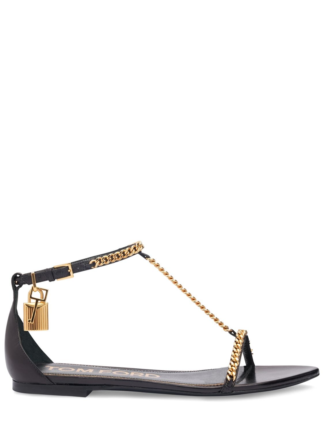 Tom Ford 5mm Padlock Chain Leather Flats In Black