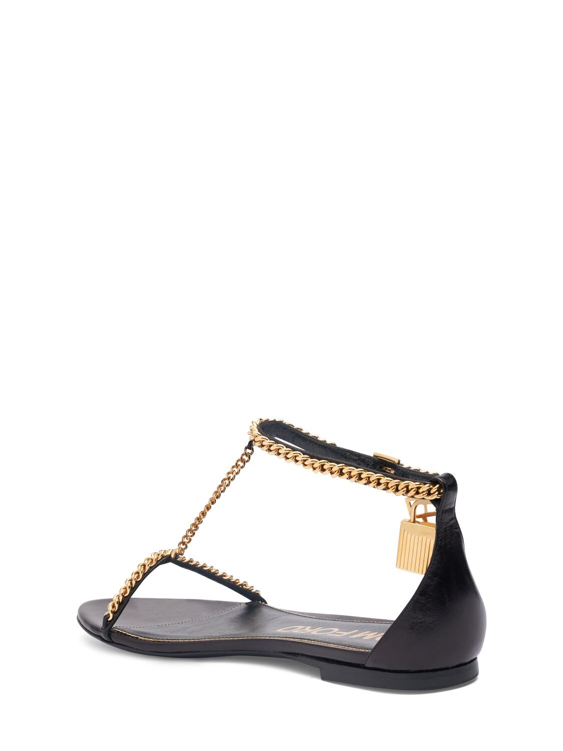 Shop Tom Ford 5mm Padlock Chain Leather Flats In Black