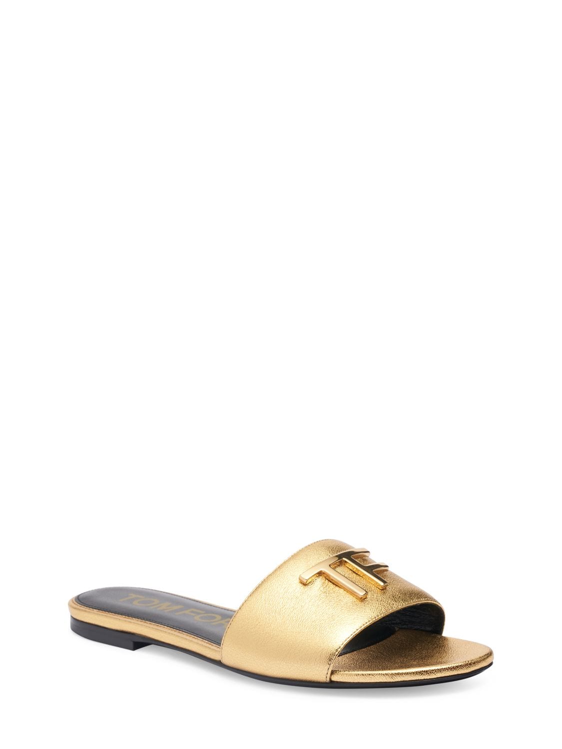 Shop Tom Ford 5mm Tf Laminated Leather Flats In Gold