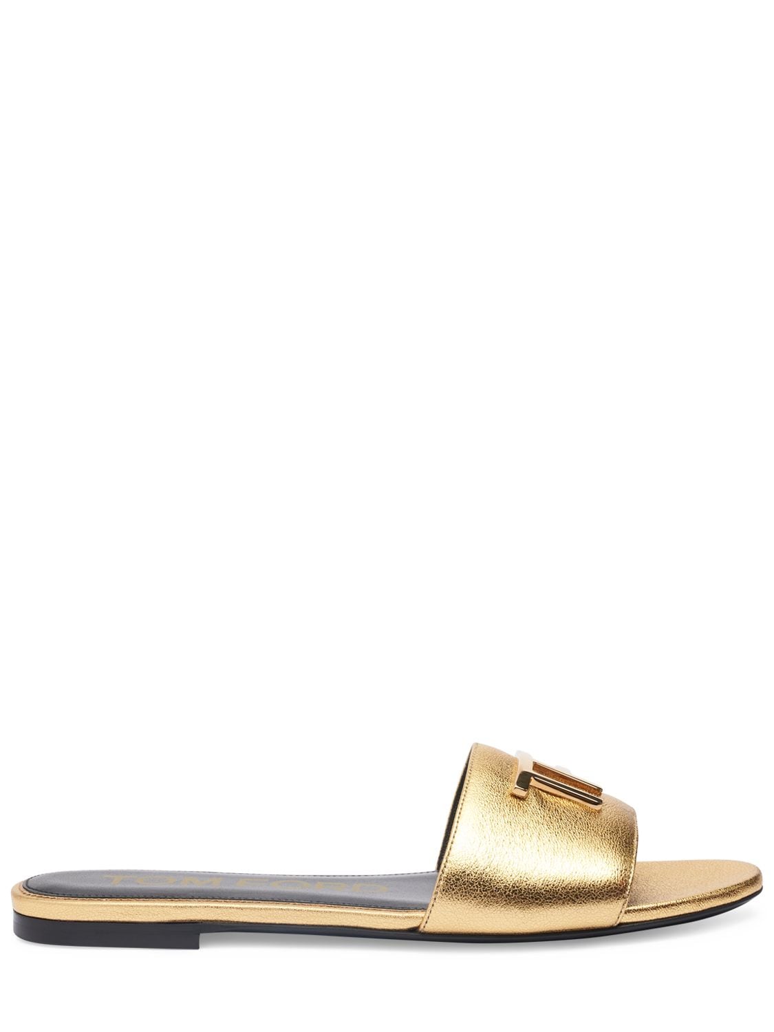 Shop Tom Ford 5mm Tf Laminated Leather Flats In Gold