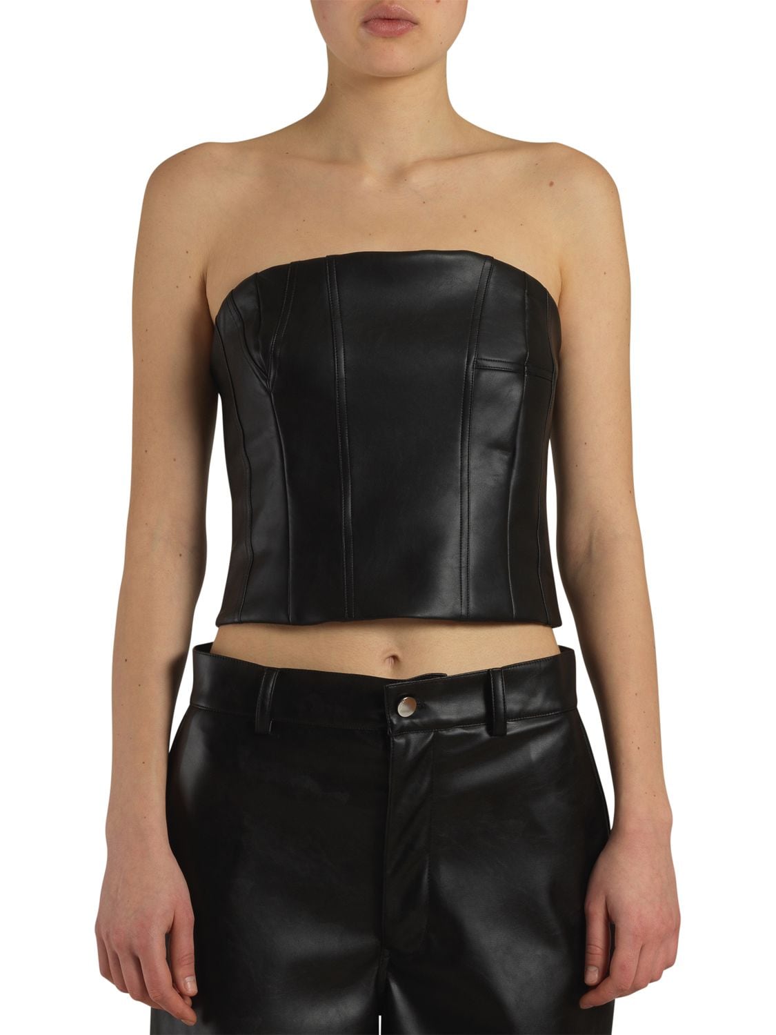 Shop Amiri Strapless Faux Leather Bustier In Black