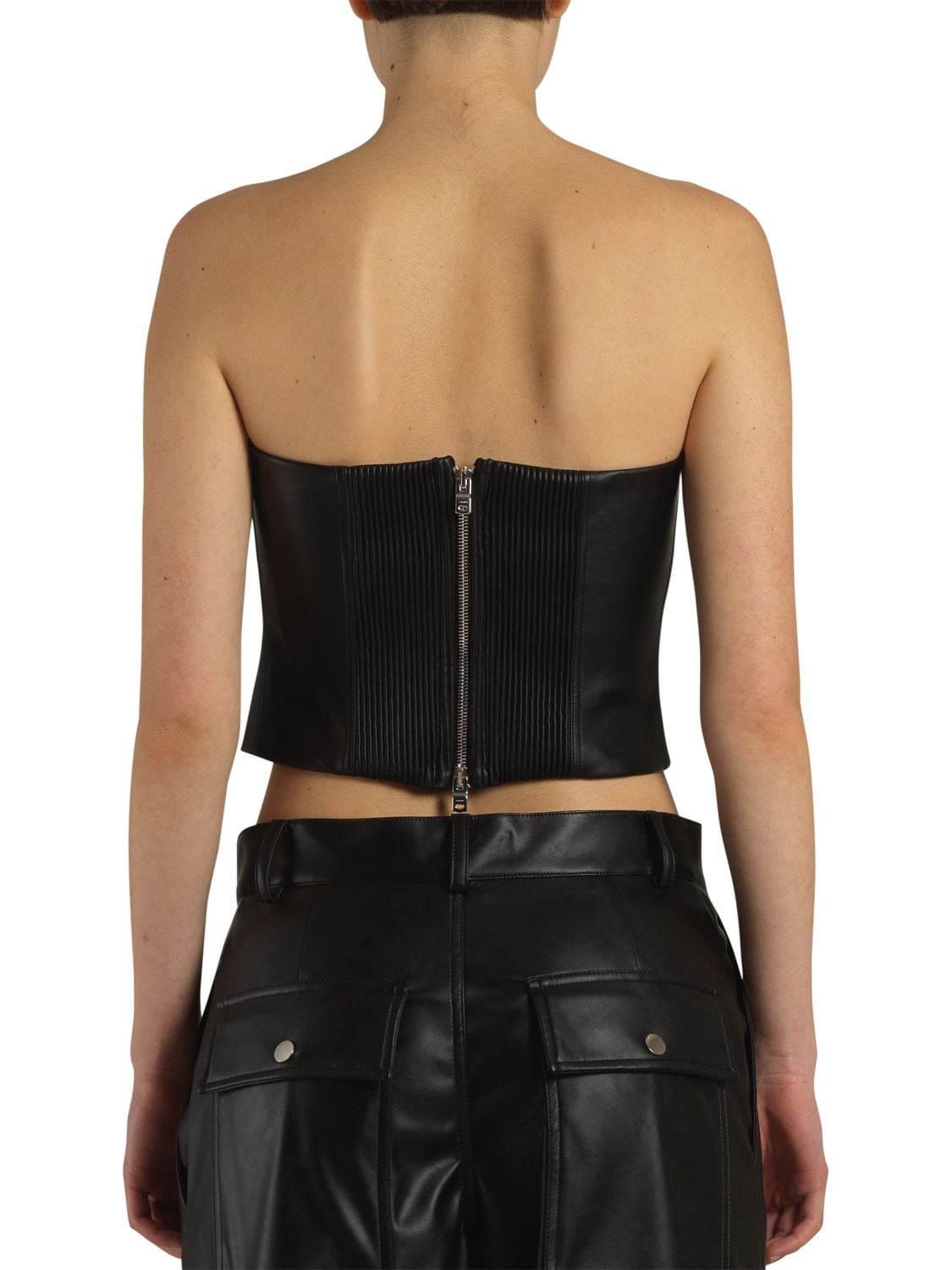 Amiri Ma Faux Leather Strapless Bustier Top In Black