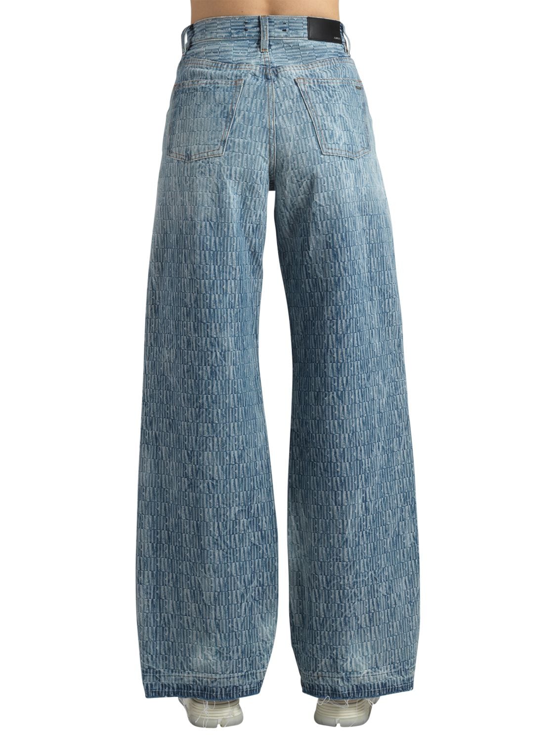 Shop Amiri Logo High Rise Wide Denim Jeans In Blue
