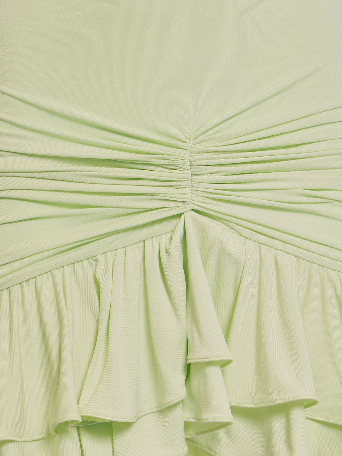 Shop Blumarine Jersey Draped Mini Dress W/rose Appliqué In Light Green