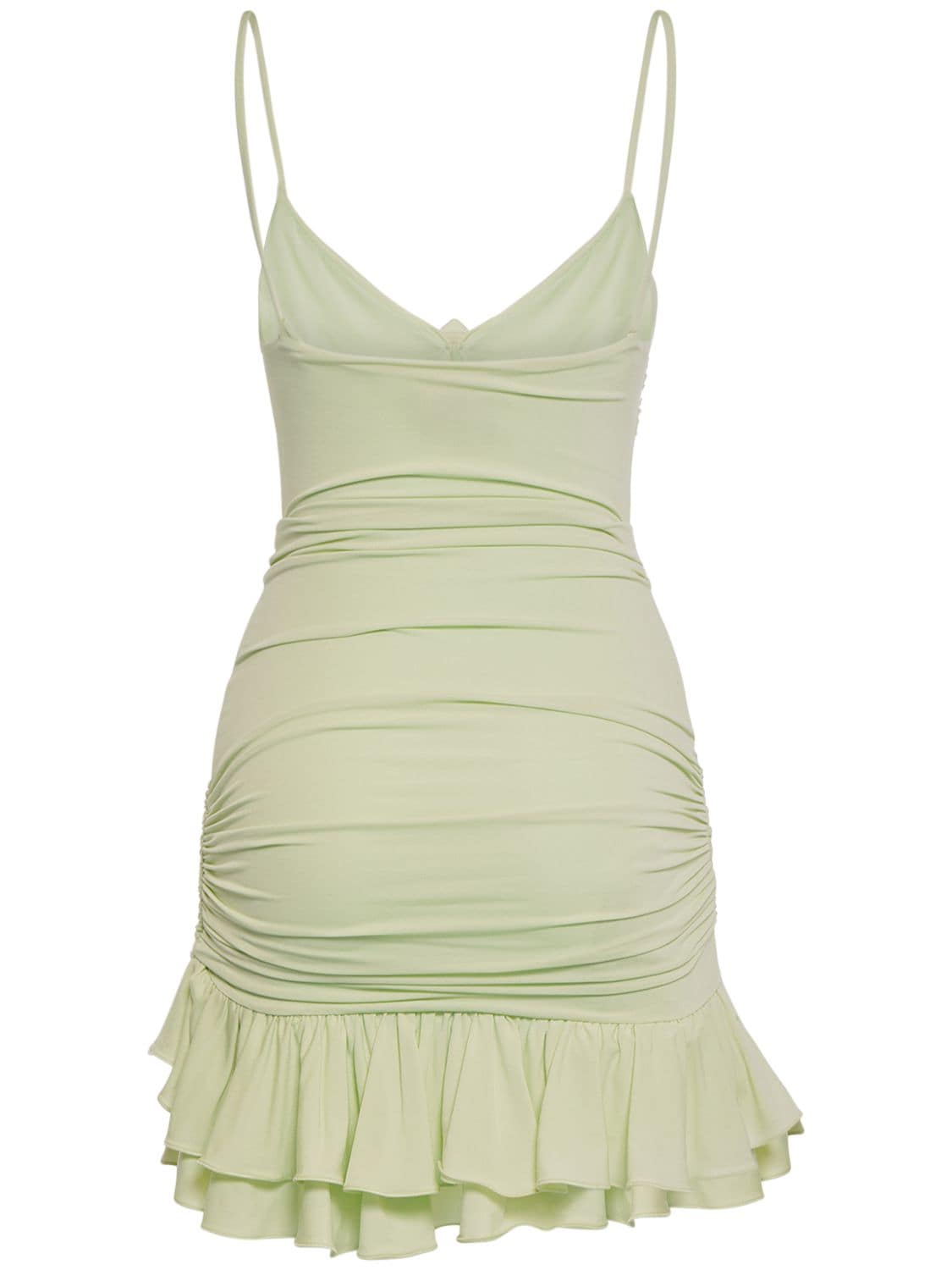Shop Blumarine Jersey Draped Mini Dress W/rose Appliqué In Light Green