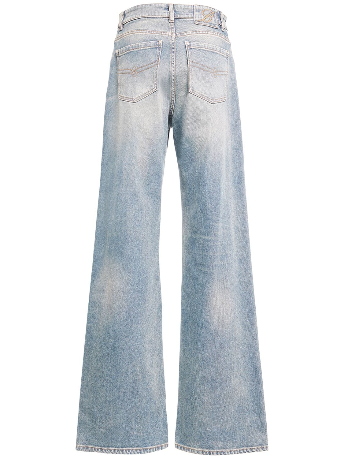 Shop Blumarine Denim Medium Waist Wide Leg Jeans In Blue