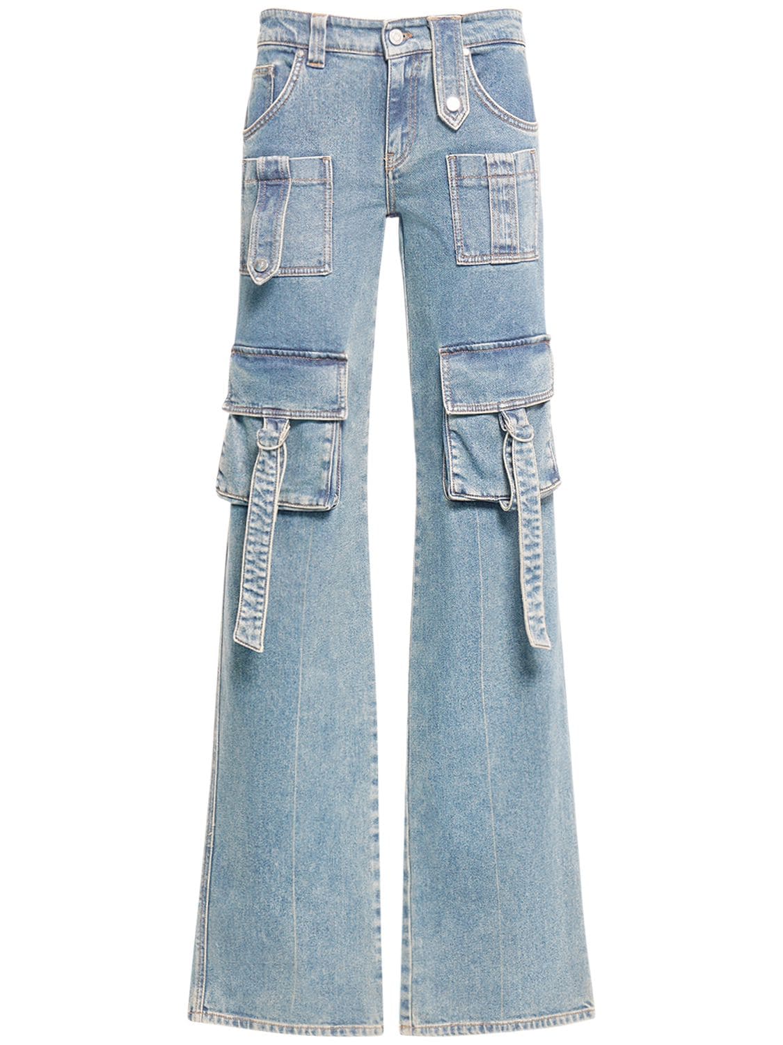 Blumarine Denim Low Waisted Straight Cargo Jeans In Blue