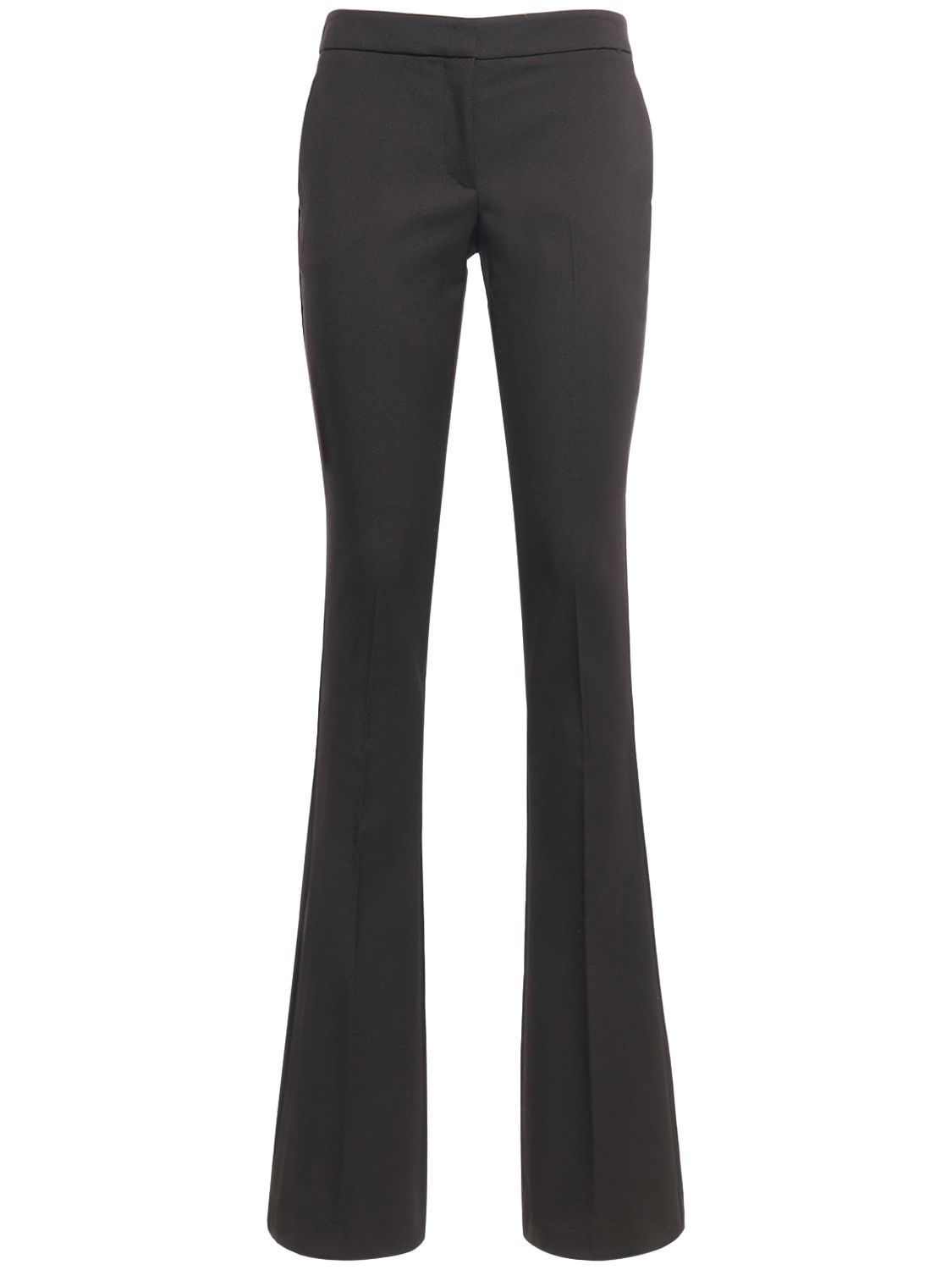 Blumarine Wool Crepe Low Waisted Flared Trousers In Black