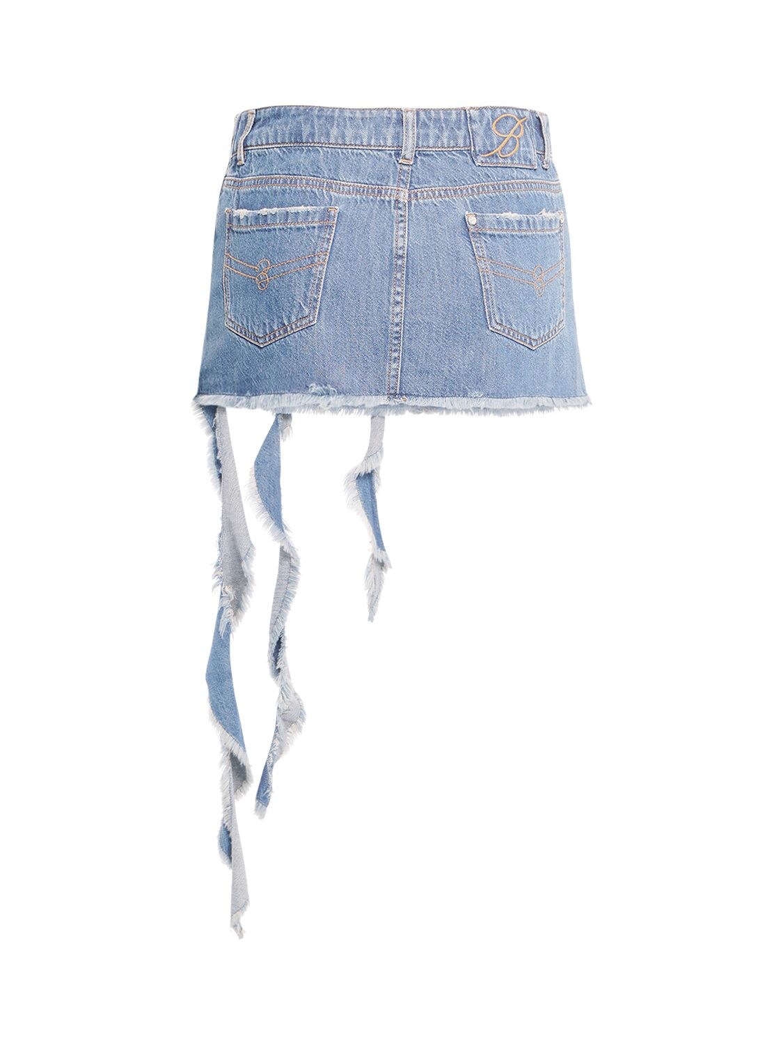 Shop Blumarine Denim Mini Skirt W/ Ruches In Blue