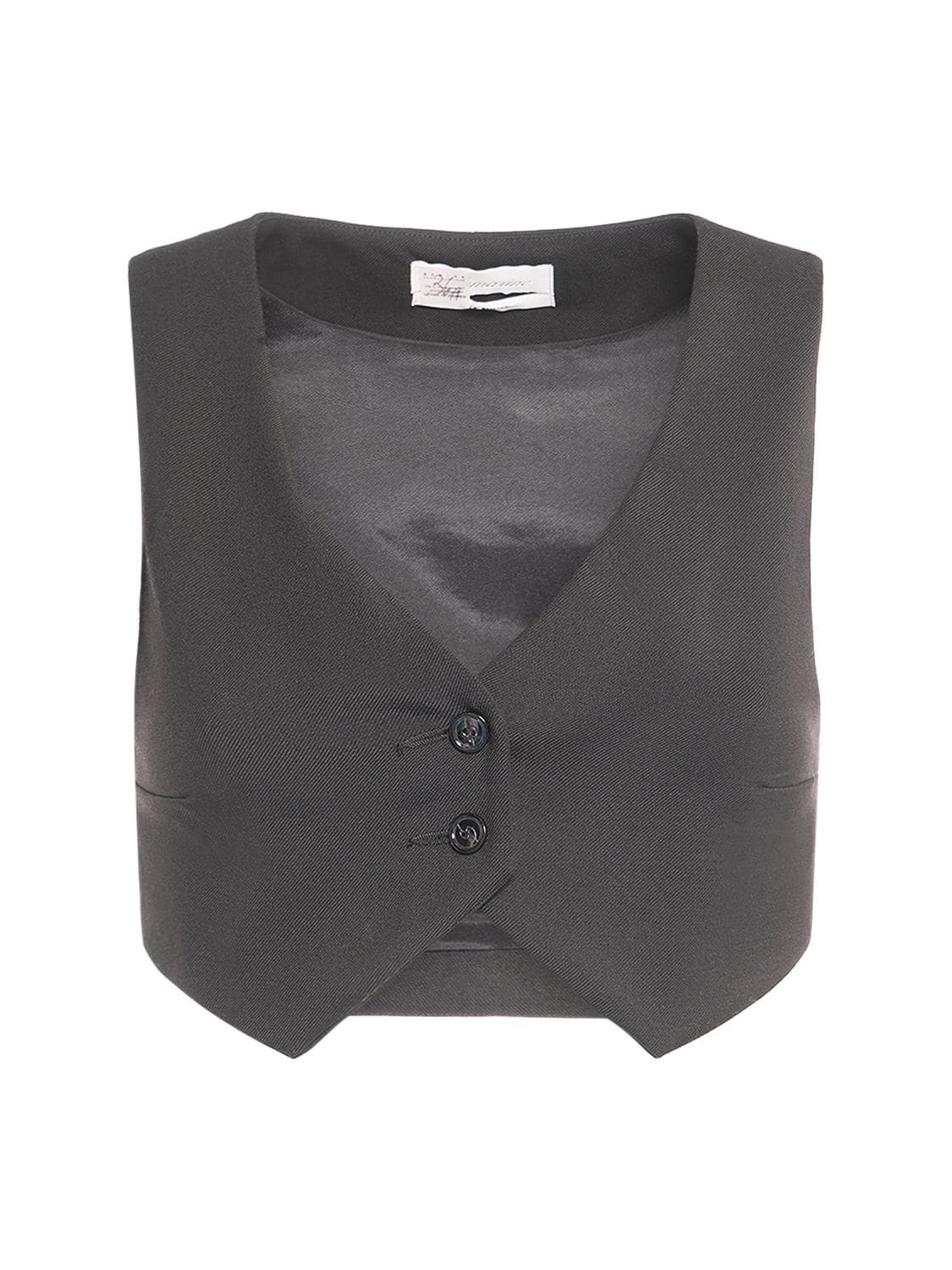 Blumarine Wool Crepe Cropped Waistcoat W/ Buttons In Black