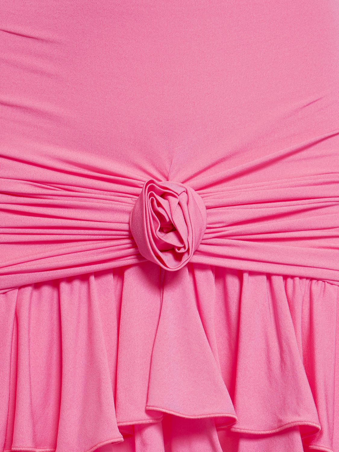 Shop Blumarine Jersey Draped Mini Dress W/rose Appliqué In Pink